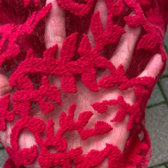 Tadashi Shoji Red Embroidered Cocktail Dress, V-neck, Bodycon, Holiday - Picture 11 of 11